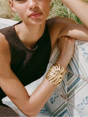 Zara Tropical Leaf Cuff Bracelet in Gold Tone